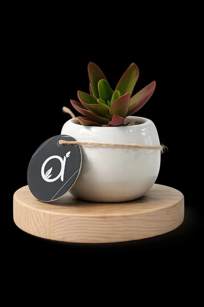 Kit Crassula Campfire para regalo en Lima con maceta y card ALMARIA